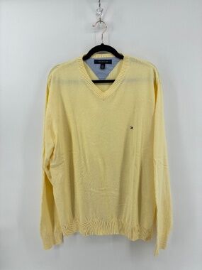Tommy Hilfiger Men's Light Yellow V-Neck Sweater
